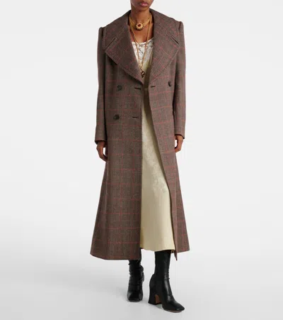 Chloé Double-breasted Coat With A Check Pattern In Brown