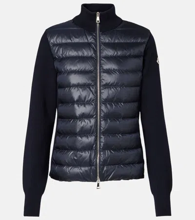 Moncler Blue Wool Zip-up Padded Cardigan In Blue