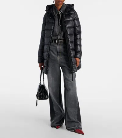 Moncler Suyenne Hooded Mid-length Down Jacket In Black