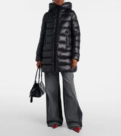 Moncler Suyenne Hooded Mid-length Down Jacket In Black
