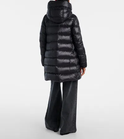 Moncler Suyenne Hooded Mid-length Down Jacket In Black