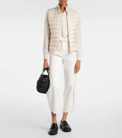 Moncler Womens Light Beige Logo-badge Padded Zip Wool And Nylon Cardigan In Neutral