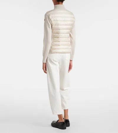 Moncler Womens Light Beige Logo-badge Padded Zip Wool And Nylon Cardigan In Neutral