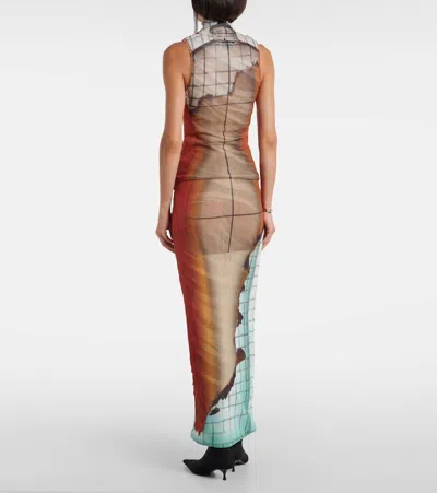 Jean Paul Gaultier Printed Tulle The Fire Tank Top In Multi