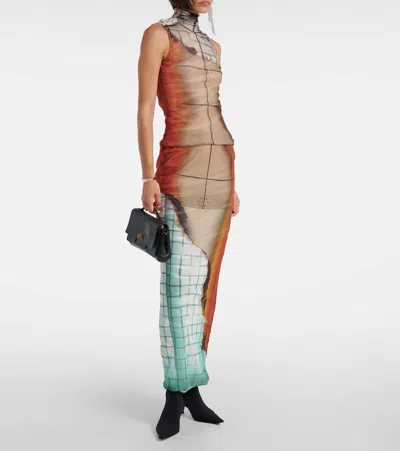 Jean Paul Gaultier Printed Tulle The Fire Tank Top In Multi