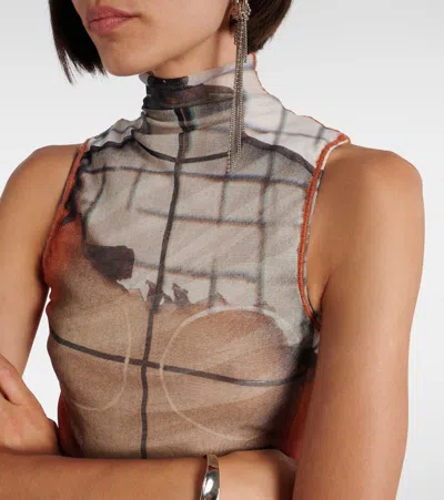 Jean Paul Gaultier Printed Tulle The Fire Tank Top In Multi