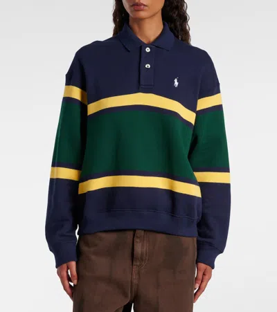 Polo Ralph Lauren Striped Top With Ribbed Cuffs And Hem In Blue