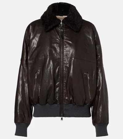 Brunello Cucinelli Leather Jacket With Shearling Collar In Brown