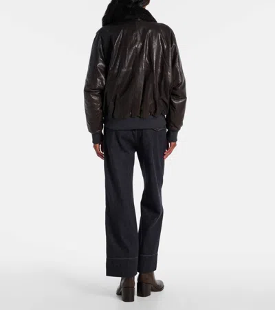 Brunello Cucinelli Leather Jacket With Shearling Collar In Brown