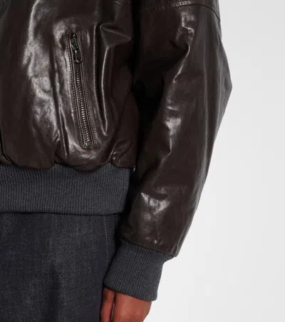 Brunello Cucinelli Leather Jacket With Shearling Collar In Brown