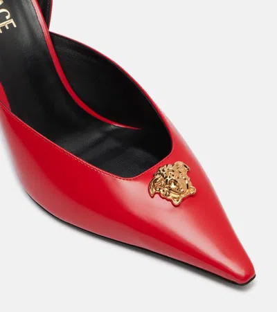 Versace La Medusa Leather Slingback Pumps 85 Mm In Red