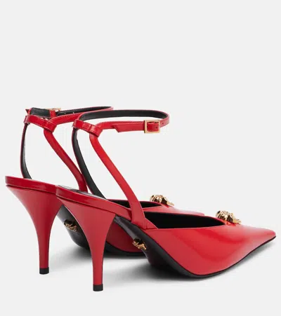Versace La Medusa Leather Slingback Pumps 85 Mm In Red