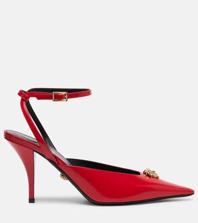Versace La Medusa Leather Slingback Pumps 85 Mm In Red