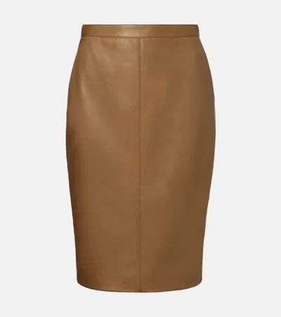 Saint Laurent High-rise Leather Pencil Skirt In Glace Brown