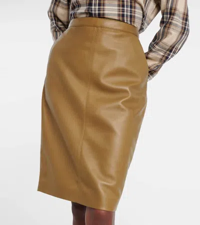 Saint Laurent High-rise Leather Pencil Skirt In Glace Brown