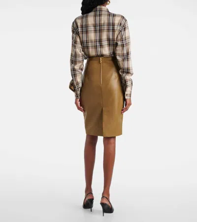 Saint Laurent High-rise Leather Pencil Skirt In Glace Brown