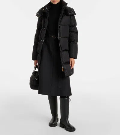 Moncler Litte Square-quilted Hooded Long Down Jacket In Black