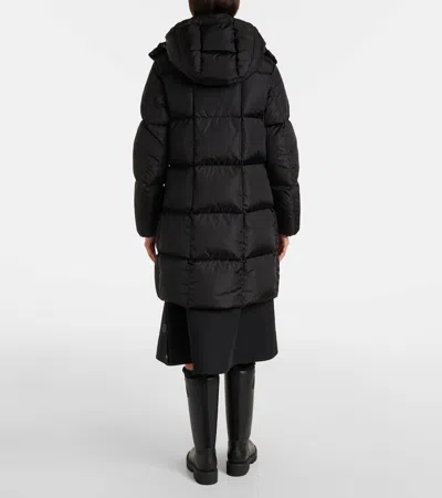 Moncler Litte Square-quilted Hooded Long Down Jacket In Black