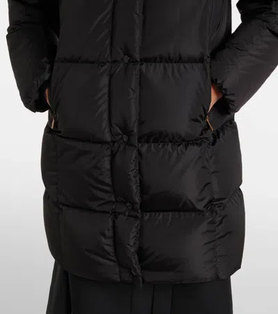 Moncler Litte Square-quilted Hooded Long Down Jacket In Black