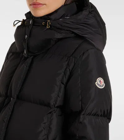 Moncler Litte Square-quilted Hooded Long Down Jacket In Black