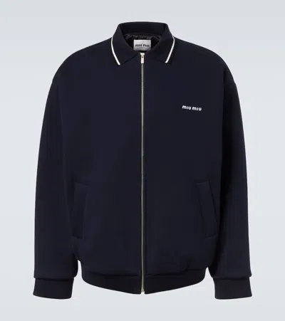 Miu Miu Logo Cotton Blouson In Blue