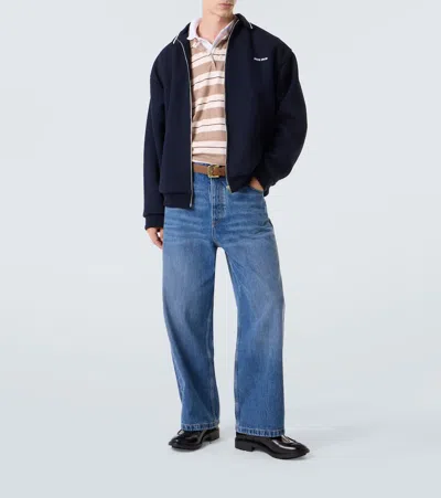 Miu Miu Logo Cotton Blouson In Blue