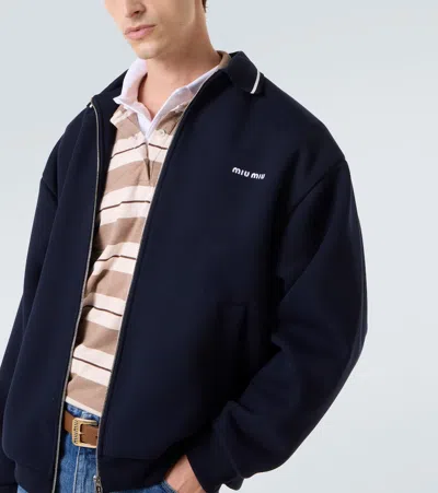 Miu Miu Logo Cotton Blouson In Blue