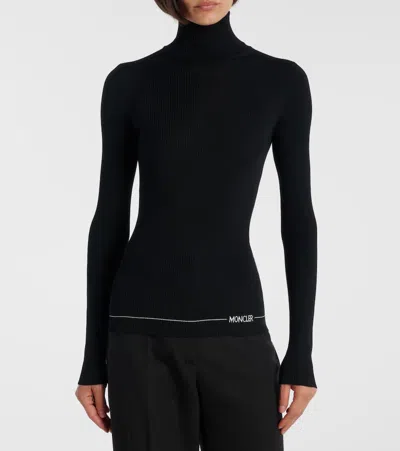 Moncler Fitted Turtleneck Knitwear Long Sleeves In Black
