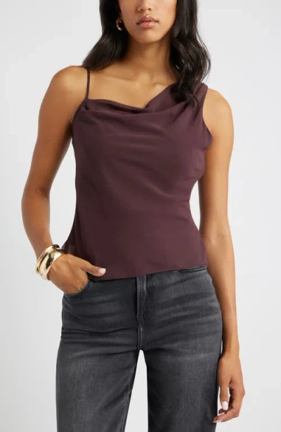 Open Edit Drape Asymmetric Neck Top In Brown
