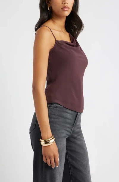 Open Edit Drape Asymmetric Neck Top In Brown