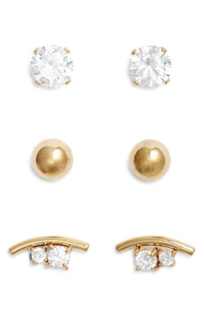 Nordstrom Set Of 3 Cubic Zirconia Assorted Stud Earrings In Gold