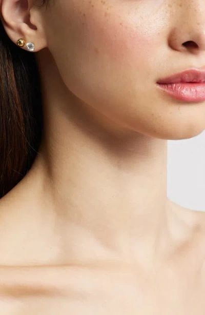 Nordstrom Set Of 3 Cubic Zirconia Assorted Stud Earrings In Gold