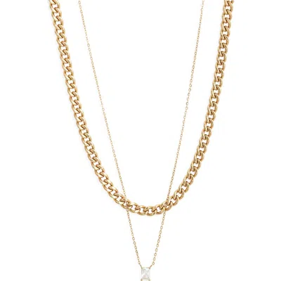 Nordstrom Set Of 2 Curb Chain & Cubic Zirconia Pendant Necklaces In Gold