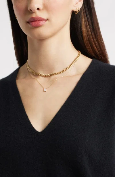 Nordstrom Set Of 2 Curb Chain & Cubic Zirconia Pendant Necklaces In Gold