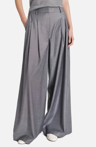 Twp New Didi Pleated Stretch Wool Wide Leg Pants In Gray