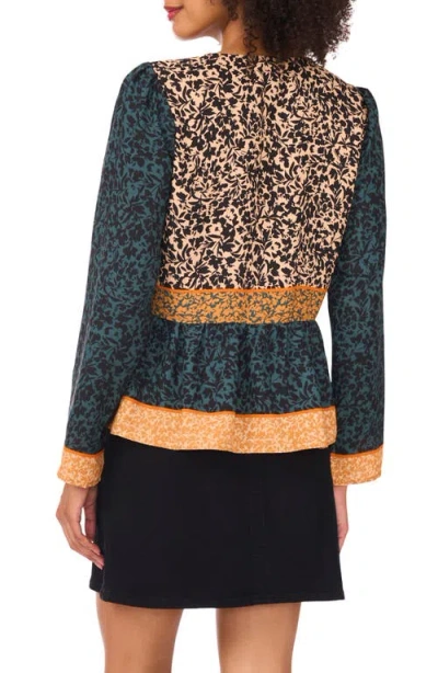 Vince Camuto Mixed Print Peplum Detail Button-up Shirt In Green