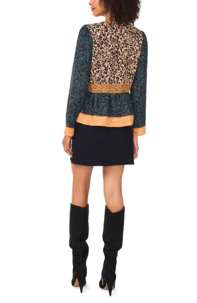 Vince Camuto Mixed Print Peplum Detail Button-up Shirt In Green