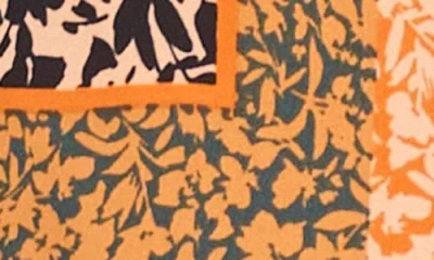 Vince Camuto Mixed Print Peplum Detail Button-up Shirt In Green