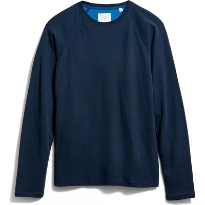 Billy Reid Long Sleeve Sueded Cotton Crewneck Shirt In Carbon Blue
