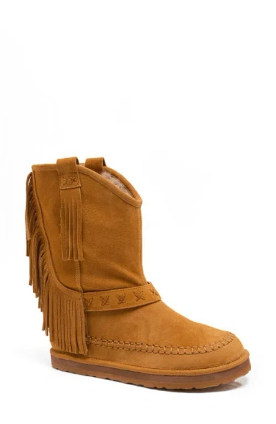 Free People Faye Fringe Pull On Slipper Boots Honey In Brown