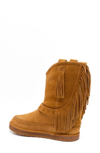 Free People Faye Fringe Pull On Slipper Boots Honey In Brown