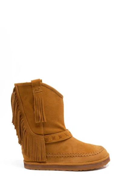 Free People Faye Fringe Pull On Slipper Boots Honey In Brown