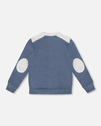 Deux Par Deux Super Soft Long Sleeve Flat Back Rib Top With Elbow Patches In Blue