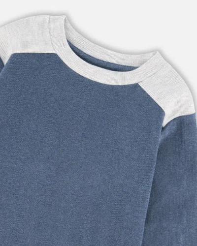 Deux Par Deux Super Soft Long Sleeve Flat Back Rib Top With Elbow Patches In Blue