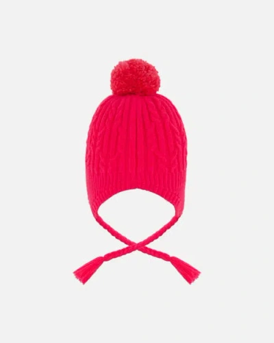 Deux Par Deux Lined Winter Hat With Pompom In Red