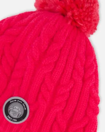 Deux Par Deux Lined Winter Hat With Pompom In Red