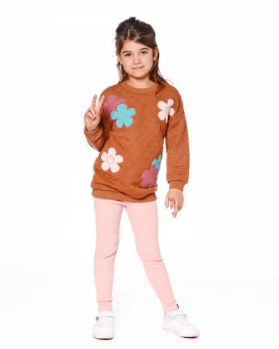 Deux Par Deux Quilted Tunic With Flowers In Brown