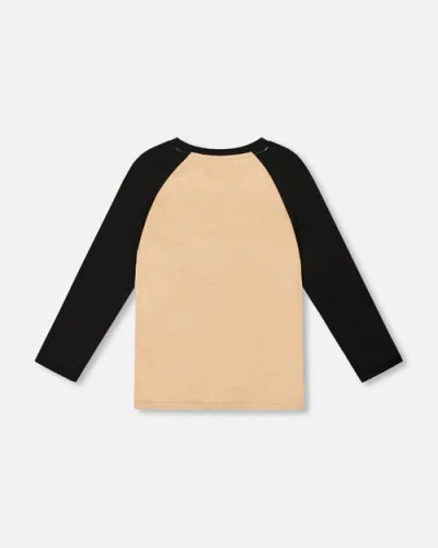 Deux Par Deux Long Raglan Sleeve Jersey Tee In Black