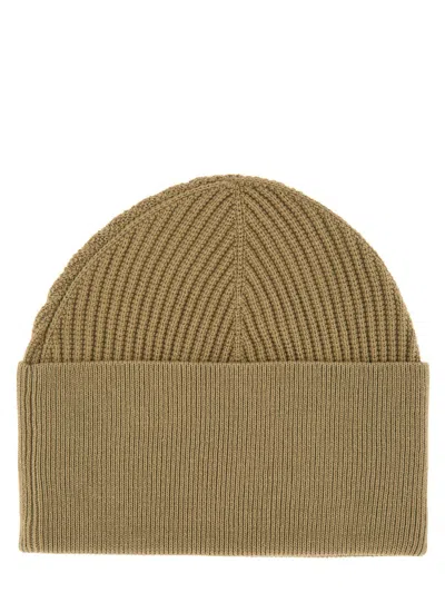 Studio Nicholson Ribbed Texture Folded Cuff Hat In Green