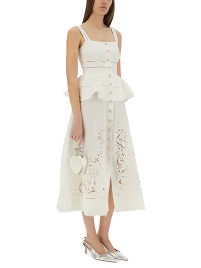 Self-portrait Cream Linen Peplum Midi Dress In Beige In White